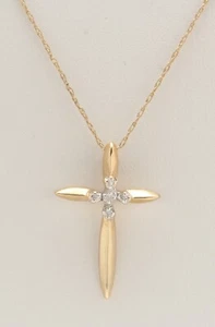 0.02 Carat Natural Diamond in 10K Yellow Gold Cross Pendant - Picture 1 of 5