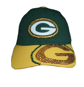 GREEN BAY PACKERS FOOTBALL HAT/CAP ONE SIZE ADJUSTABLE AUSTRALIAN CRYSTAL BLING - Picture 1 of 7