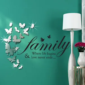 Walplus Wall Sticker Mirror Butterfly Art with Family Quote Art Home Decorations - Picture 1 of 6