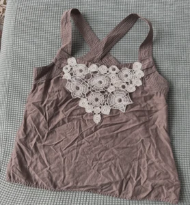 Anthropologie Floreat verziert braun Baumwolle/Cupro Crossback Tanktop 8 - Bild 1 von 8