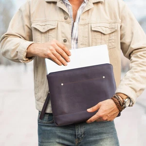 Genuine Leather Laptop Sleeve Case Carrying Bag 14 inch For Macbook Pro 14 M4/M3 - Picture 1 of 15
