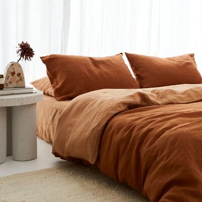 Cinnamon & Sandalwood Color Linen Duvet cover Dual Color Linen bedding Cover Set - Image 1 of 4