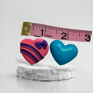 Vintage 80s Heart Shaped Brooches Set Pink & Blue Enamel Pins - Picture 1 of 6