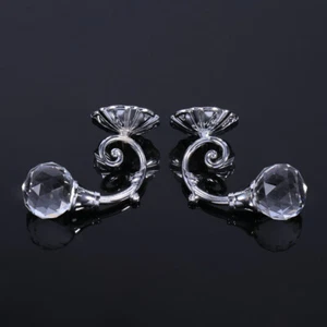 (Silver)2x Metal Crystal Glass Curtain Holdback Wall Window Drapery Tie Back GU - Picture 1 of 6