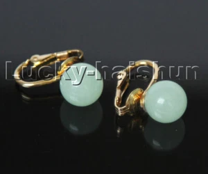 AAA natural 10mm round light blue jade beads Earrings clip c319 - Picture 1 of 3