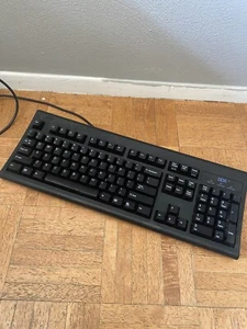 Vintage 1990's Black IBM KB-8923 Keyboard PS/2 Wired Blue Logo 6-pin - Picture 1 of 7