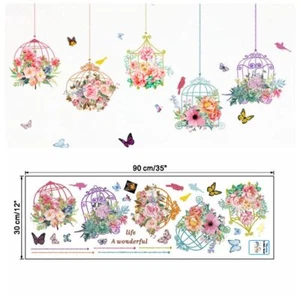 Decal Pattern Mural Home Wall Stickers Room Decor Flowers Birdcage Butterfly DIY - Picture 1 of 6