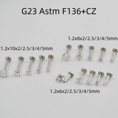 50 PIEZAS G23 Titanio F136 CZ Labret Barra Piercing Labial Oreja Hélice Tragus Cartílago Foto 1 de 4