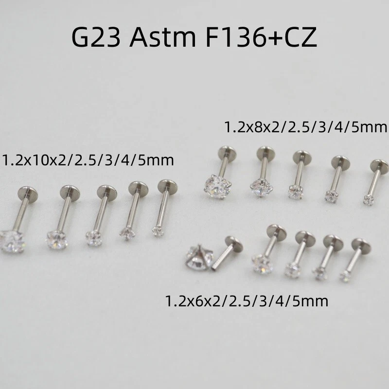 50PCS G23 Titanium F136 CZ Labret Lip Piercing  Bar Ear Helix Tragus Cartilage - Image 1 of 4