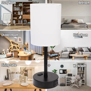 Bedside Lamp with Bulb USB A & C Charging Ports 3 Color Temperatures Desk Lamp - Picture 1 of 18