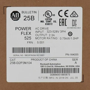 Allen-Bradley 25B-D2P3N104 PowerFlex 525 0.75kW 1Hp AC Drive Factory Sealed - Picture 1 of 3