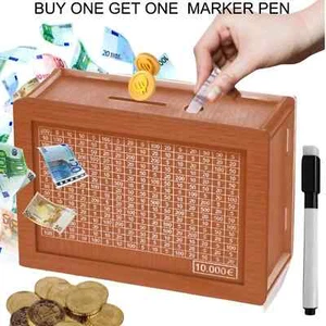 Caja de dinero de madera con contador alcancía caja de ahorro de monedas para niños adultos Reino Unido - Imagen 1 de 6