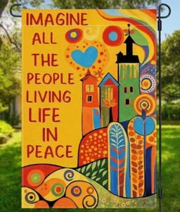 BANDERA DE JARDÍN - Imagine Peace Garden Flag - Doble cara, poliéster resistente a la intemperie - Imagen 1 de 6