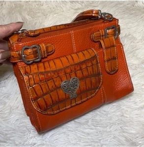 Leather Brighton Bag Crocodile Print Cross Body Burnt Orange Shoulder Purse #1 - Picture 1 of 17