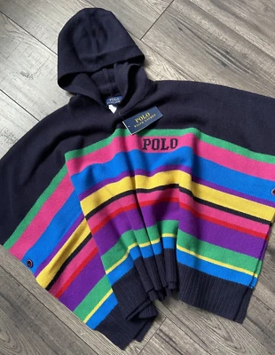 POLO RALPH LAUREN MERINO WOOL STRIPE GIRLS PONCHO RETAIL AGE 8-10 YRS BNWT - Image 1 of 4