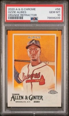 2020 Topps Allen & Ginter Chrome #56 OZZIE ALBIES 16/25 Orange Refractor PSA 10 - Image 1 of 2