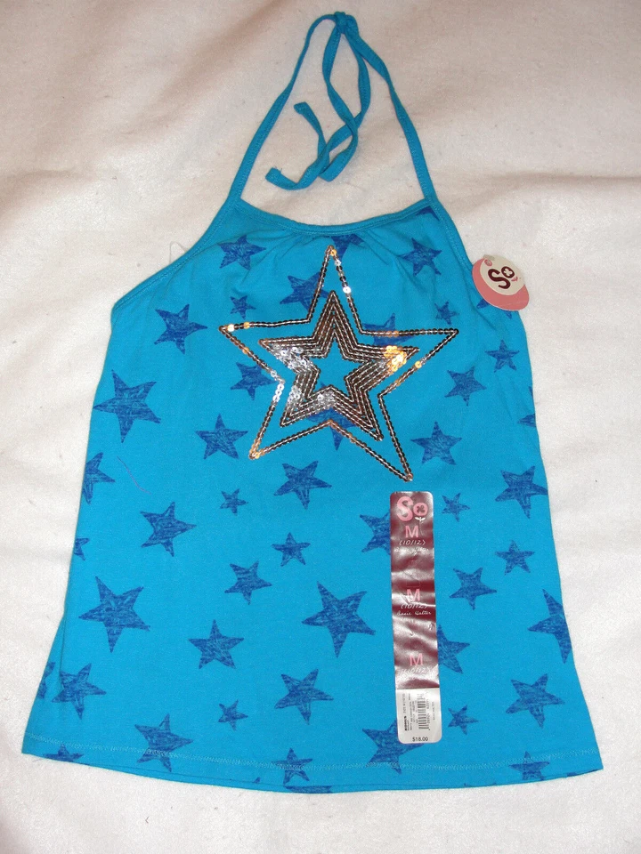 Девочек SO Aqua со звездами основной с бретелью через шею верх - размер средний (10/12) - новый с ярлыком - Изображение 1 из 1