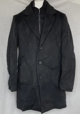 Abrigo Reiss Picton Mezcla Lana Cremallera Cierre Botón Negro Para Hombre XS NUEVO SIN ETIQUETAS Foto 1 de 4