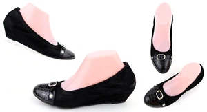 AGL Micro Dot Shimmer Suede Leather Croc Cap Toe Low Wedge Pump Black EU 38 US 8 - Picture 1 of 13
