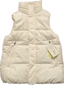 Women's Long Puffer Vest - All In Motion Ivory SZ L 21” chest cozy coquette - Picture 1 of 13