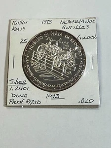 1973 NETHERLANDS ANTILLES SILVER 25 GULDEN COIN PROOF - Picture 1 of 2