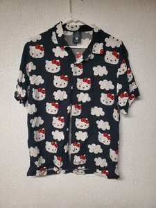 Shirt - Women - Hello Kitty Button Up Small 34/36 - 100% Rayon - Black & White - Picture 1 of 3