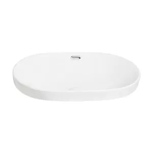 Semi Inset Gloss White Oval Basin / Modern Bathroom Sink with Overflow - Picture 1 of 3