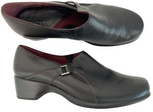 Vintage Clarks Leather Black Shoe Stretch Comfort Size 6.5M 73645 Slip On 7959 - Picture 1 of 9