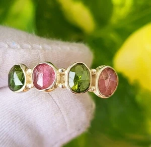 Anillo Hecho a Mano Turmalina Verde Rosa Natural Plata de Ley 925 Talla 9.5 EE. UU., A 104 - Imagen 1 de 5