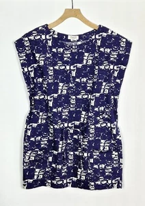 TOAST BLUE ABSTRACT PRINT OVERSIZED SELF TIE BELT  COTTON TUNIC TOP SIZE 10 - Picture 1 of 9
