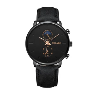 Orologio da uomo quarti acciaio inox cinturino in pelle nera nero e blu e oro Yolako - Foto 1 di 1