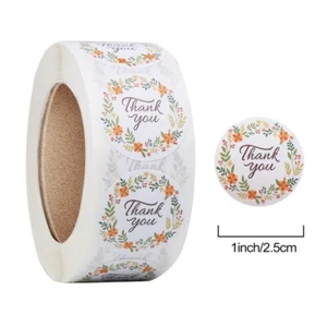50 x Floral THANK YOU Round Stickers 25mm Label Seal Gift Party Envelope Wedding - Picture 1 of 2