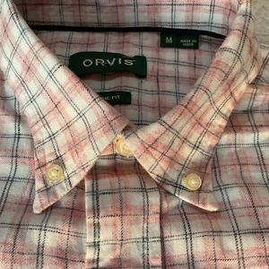 Orvis Button Down Plaid Short Sleeve Pink Multicolored Shirt Men’s Medium - Picture 1 of 10