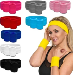Sweatband Set Head and Wristbands Moisture Wicking Headband Cotton Terry Cloth - Picture 1 of 34