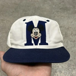 Vintage Disney World Mickey Mouse White Snapback Hat Cap Navy Brim Rare Colorful - Picture 1 of 8
