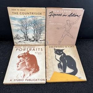 4x How to Draw,Vintage Studio Hardback Books, Cats,Portraits,Countryside,Action - Picture 1 of 21