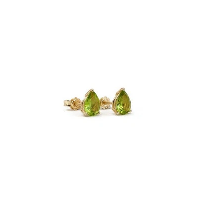 Natural Peridot Gemstone Studs Earrings 10k Solid Yellow Gold Ring - Image 1 of 4