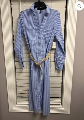 Ellen Tracy Womens Blue Striped Collared Belted Shirt Dress Size Small NO BELT - Image 1 of 4