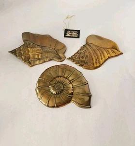 Vintage Menge 3 massive Messing Muscheln Wanddeko Strand Ozean Leben Made in Korea - Bild 1 von 11