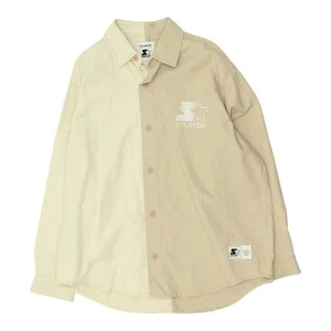 Pull & Bear Starter Hemd | Vintage Herren Beige Designer Freizeit Collab Kragen - Bild 1 von 6
