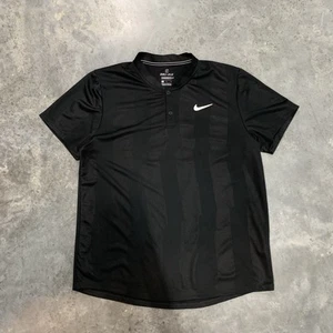 Nike Court Polo Shirt Large Black Tennis Band Blade Dri Fit Striped Mens - Picture 1 of 10