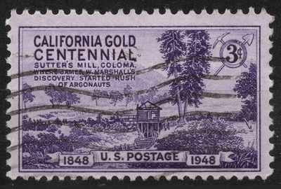 #954 SG951 usado 1948 3c franqueo de EE. UU. Centenario del Descubrimiento del Oro en California Foto 1 de 2