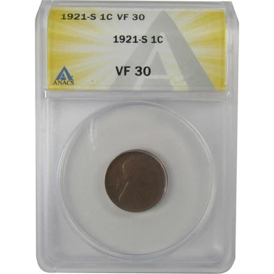 1921 S Lincoln Wheat Cent VF 30 ANACS Penny 1c Coin SKU:I21973 - Image 1 of 4