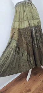 Vintage Flared Gypsy Skirt Green Gold Patchwork Italy Exquisite O/S Fits S/M - Picture 1 of 9