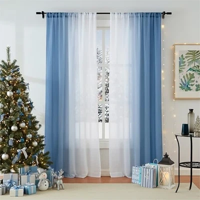 Blue Ombre Chiffon Sheer Curtain 63 52"W x 63"L (Pack of 2) Rod Pocket: Blue - Image 1 of 4