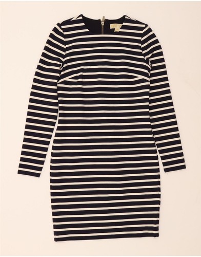 MICHAEL KORS abito donna manica lunga bodycon UK 6 XS blu navy a righe BX23
