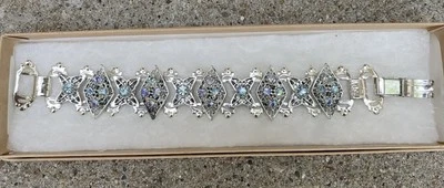 Pulsera Metal Tono Plata Con Iridiscente Aurora Boreal Estrás Azul Foto 1 de 4