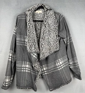 Chaqueta cárdigan Sherpa abierta de lana a cuadros para mujer Cabincore Cottage talla grande - Imagen 1 de 10