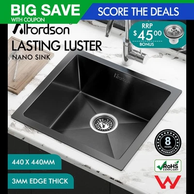 ALFORDSON Kitchen Sink Stainless Steel Drop in Flush Under Mount 440X440MM Black - image 1 of 4
