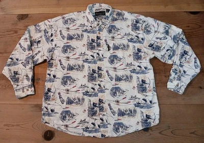 Camisa North River Para Hombres XL Crema Manga Larga Abotonada Ciervo Arco Caza Algodón Foto 1 de 4